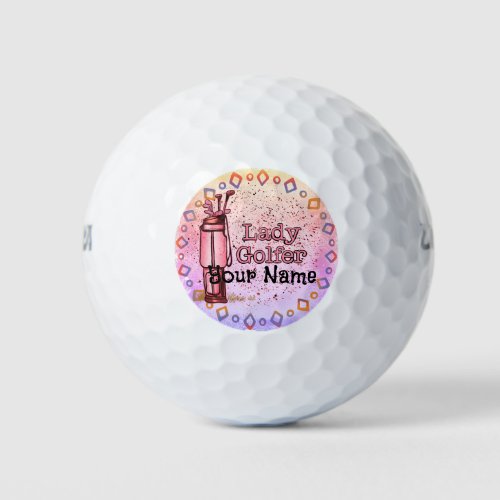 Lady Golfer custom name Golf Balls