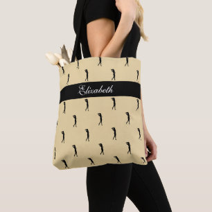 Lady Golfer Customized Name Pattern Yellow Black Tote Bag