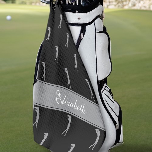 Lady Golfer Cutomized Name Pattern Black Gray Golf Towel