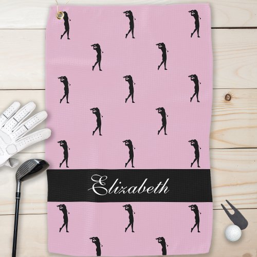 Lady Golfer Elegant Name Fun Golf Lover Pro Pink Golf Towel