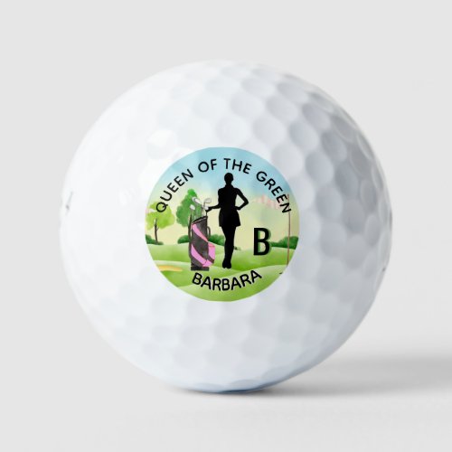 Lady Golfer Golf Course Custom Name 3_D Monogram   Golf Balls