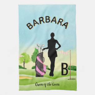Lady Golfer Golf Course Custom Name 3-D Monogram   Kitchen Towel