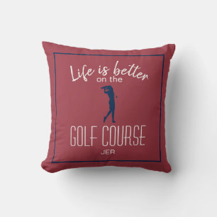 Lady Golfer Golf Course Quote Monogrammed Red Blue Throw Pillow