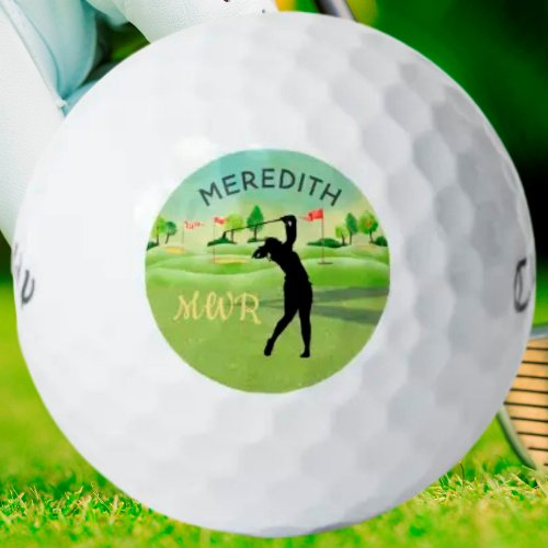 Lady Golfer Greens Monogram Name Golf Balls