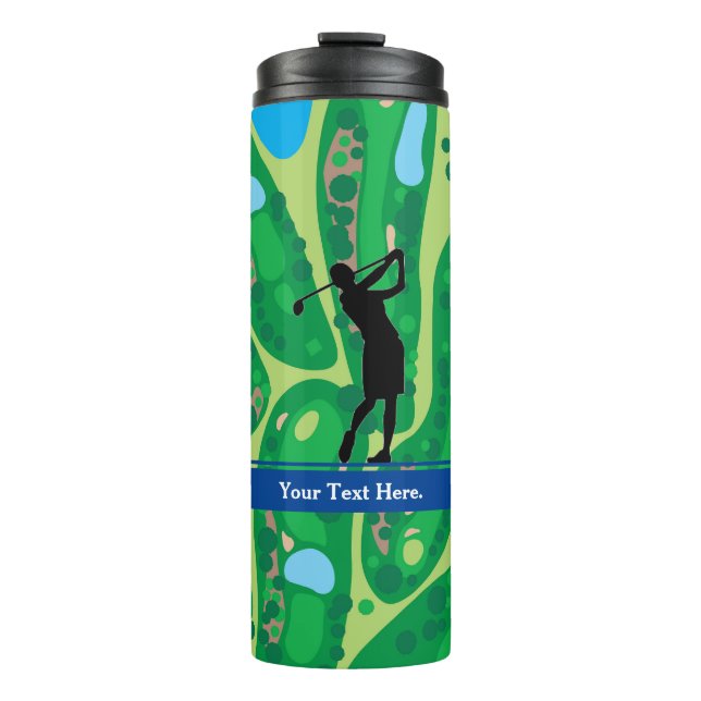 Lady Golfer Image Personalized Thermal Tumbler (Front)