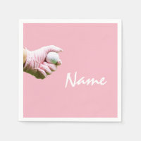 Lady golfer is holding golf ball on pink Golf Napkins