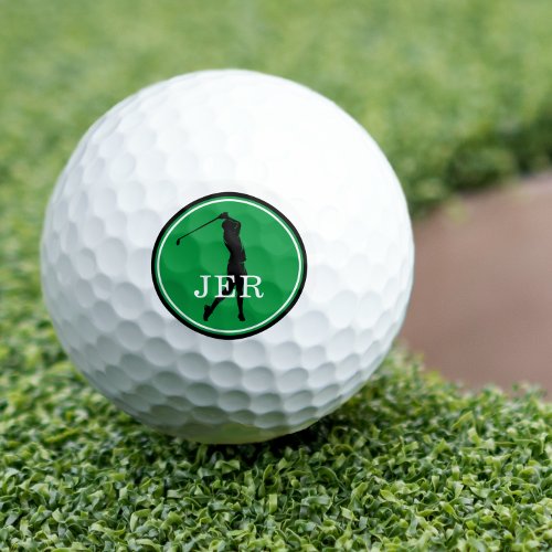 Lady Golfer Modern Sports Monogram Green Black  Go Golf Balls