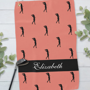 Lady Golfer Pattern Orange Blush  Golf Towel