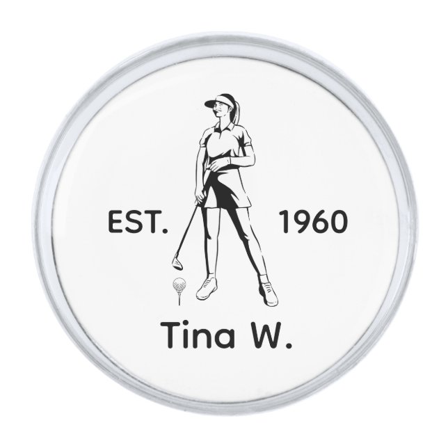 Lady Golfer Personalized name and year  Silver Finish Lapel Pin (Front)