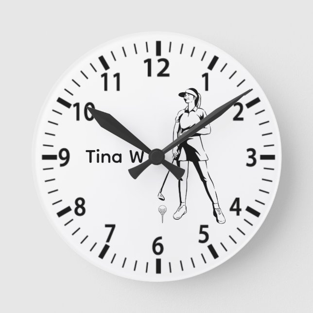 Lady Golfer Personalized name Round Clock (Front)