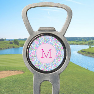 Lady Golfer Pink Blue Floral Preppy Custom Ladies Divot Tool