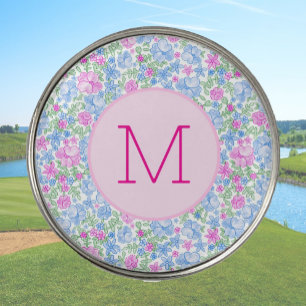 Lady Golfer Pink Blue Floral Preppy Custom Ladies Golf Ball Marker