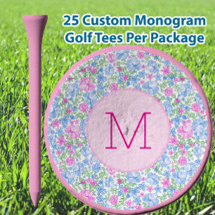 Lady Golfer Pink Blue Floral Preppy Custom Ladies Golf Tees