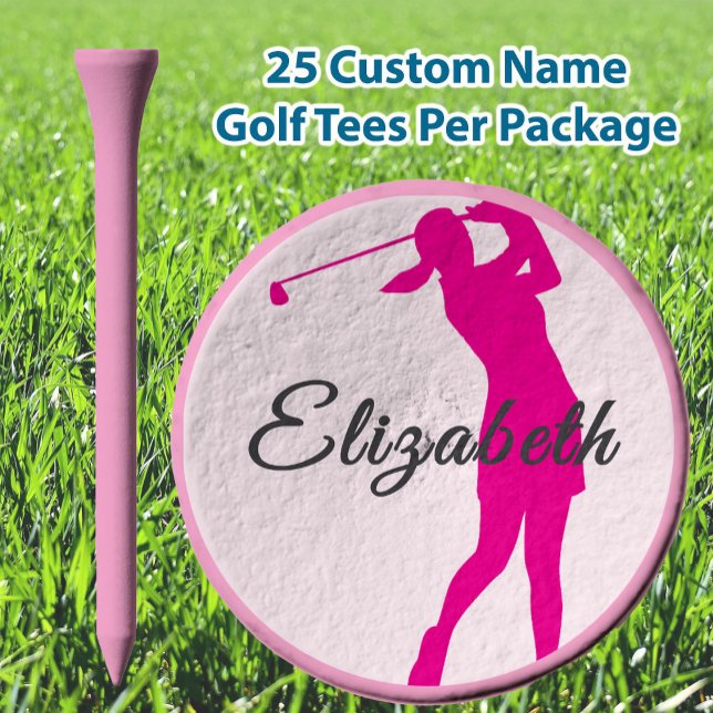 Lady Golfer Pink Girly Feminine Custom Name Ladies Golf Tees (Creator Uploaded)