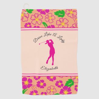 Lady Golfer Pink Orange Preppy Custom Name Ladies