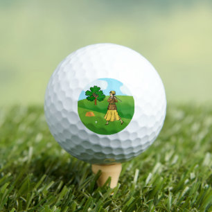 Lady Golfer Preparing to Tee Off Golf Balls