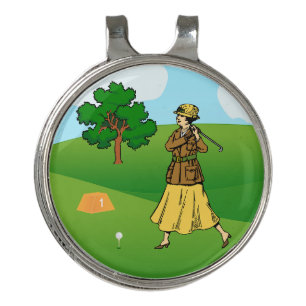 Lady Golfer Preparing to Tee Off Golf Hat Clip