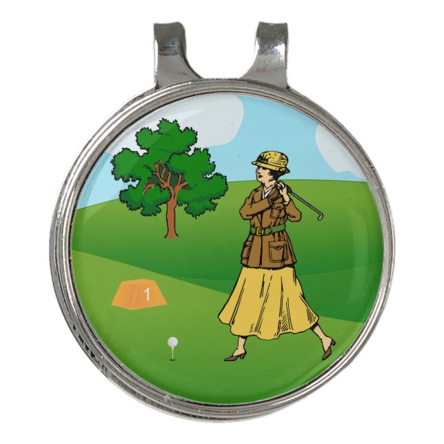 Lady Golfer Preparing to Tee Off Golf Hat Clip (Front)