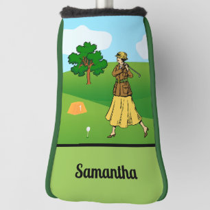 Lady Golfer Preparing to Tee Off Golf Head Cover
