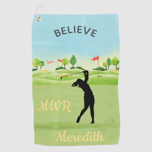 Lady Golfer Scenic Greens Putting Monogram Name  Golf Towel