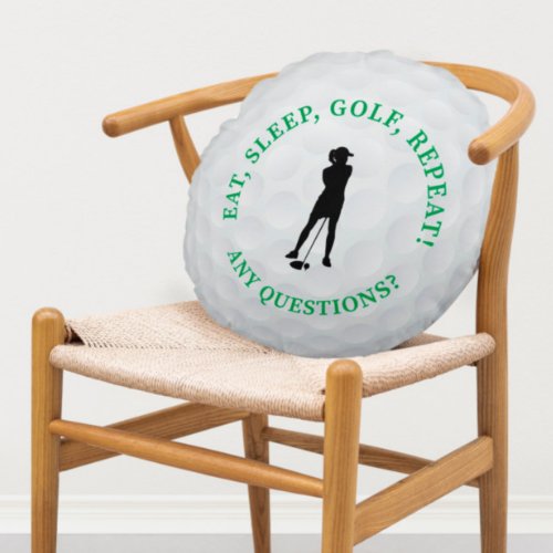 Lady Golfer Silhouette Cute Golf Ball Sports Cute Round Pillow