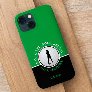Lady Golfer Silhouette Golf Ball Black Green Sport iPhone 13 Mini Case