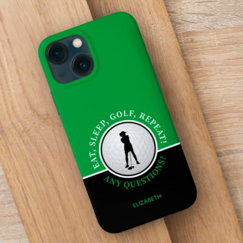 Lady Golfer Silhouette Golf Ball Black Green Sport iPhone 13 Mini Case