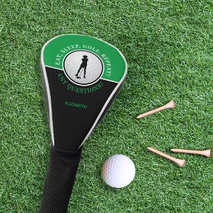 Lady Golfer Silhouette Golf Ball Quote Black Green Head Cover