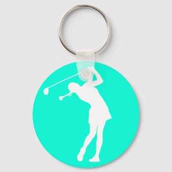 Lady Golfer Silhouette Keychain Turquoise by sportsdesign at Zazzle