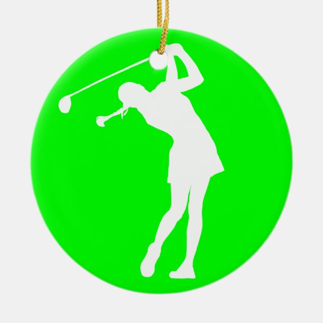 Lady Golfer Silhouette Ornament Green (Front)