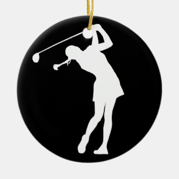 Lady Golfer Silhouette Ornament W/name Black by sportsdesign at Zazzle
