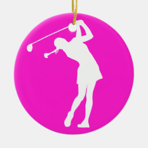 Lady Golfer Silhouette Ornament w/Name Pink