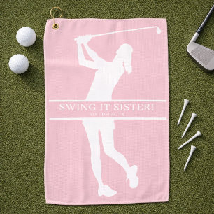 Lady Golfer Silhouette Personalized Monogram Golf Towel