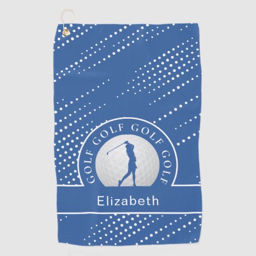 Lady Golfer Silhouette Sports Pattern Chic Blue Go Golf Towel