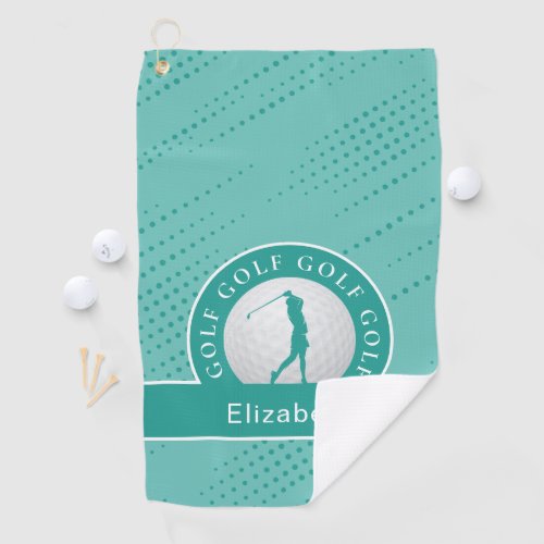 Lady Golfer Silhouette Sports Pattern Teal Green Golf Towel