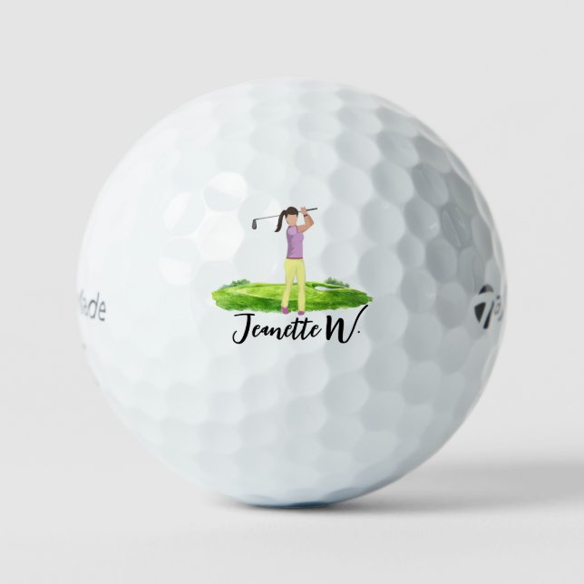 Lady Golfer Watercolor Design | Golf Event Balls (Front)