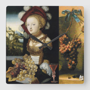 LADY ,GRAPES ,ANTIQUE GRAPE VINEYARD WINE TASTING SQUARE WALL CLOCK