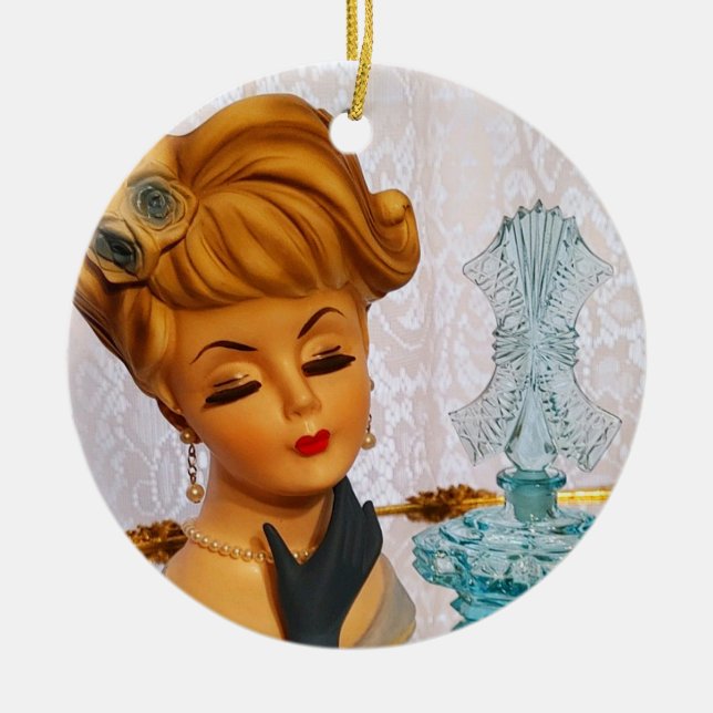 Lady Head Vase Blue Roses Perfume Bottle Glam Ceramic Ornament (Front)