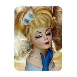 Lady Head Vase Hair Flower Blue Gloves Fancy Magnet