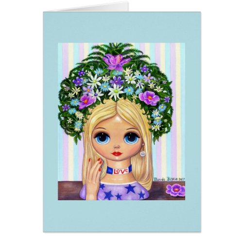 Lady Head Vase Love 1960s Blythe Flower Child Card