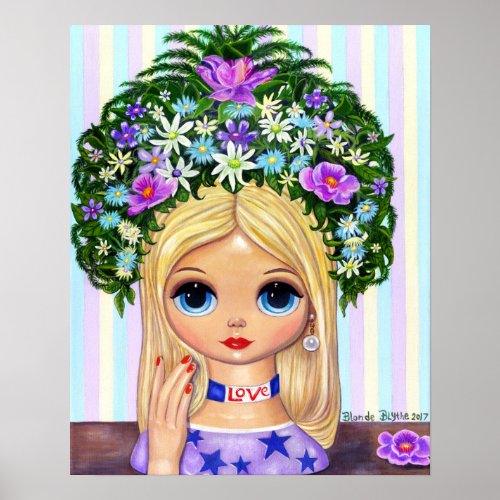 Lady Head Vase Love 1960s Blythe Flower Child Poster