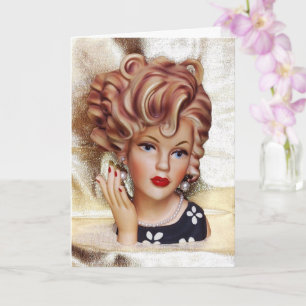 Lady Head Vase Sassy Spiral Hair Beauty in Black Card