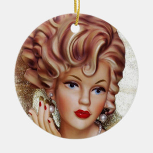 Lady Head Vase Sassy Spiral Hair Beauty in Black Ceramic Ornament
