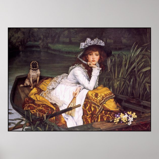 Lady Her Pet Pug in a Boat by James Tissot Poster Zazzle