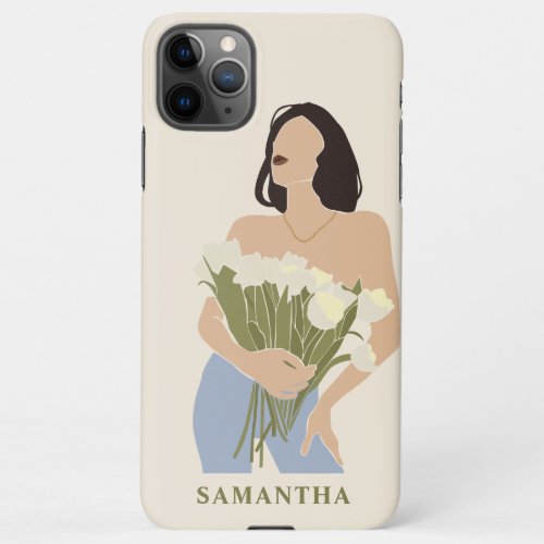 Lady Holding Bouquet Of Flowers Green Abstract Art iPhone 11Pro Max Case