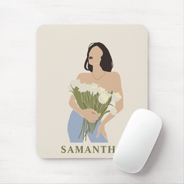 Lady Holding Bouquet Of Flowers Green Abstract Art Mouse Pad (With Mouse)