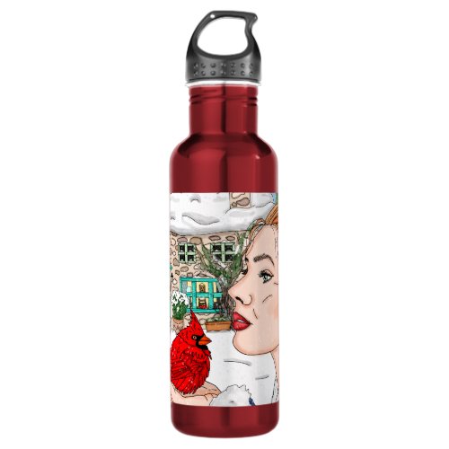 Lady holding Cardinal English Cottage Stainless Steel Water Bottle