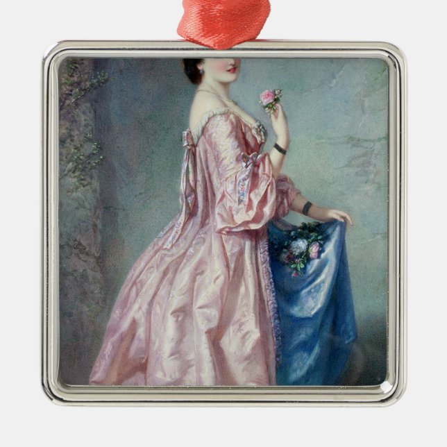 Lady holding Flowers in her Petticoat Metal Ornament (Front)