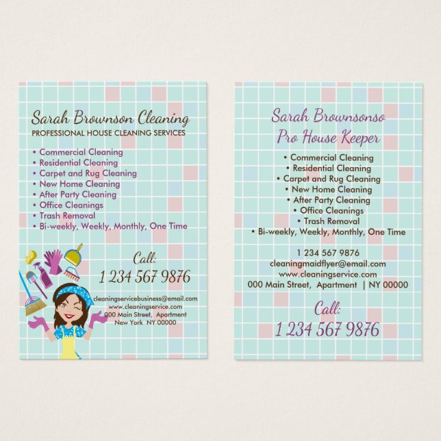 Lady HouseKeeper Janitorial Cleaning Display Cards (Front & Back)