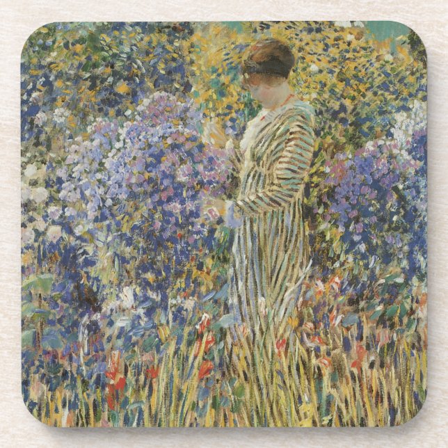 Lady in a Garden by Frederick Frieseke, Fine Art Beverage Coaster (Front)
